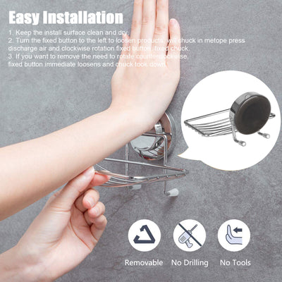Suction Soap Dish Stainless Steel Wall Mounted Holder Bar Bathroom Shower Basket