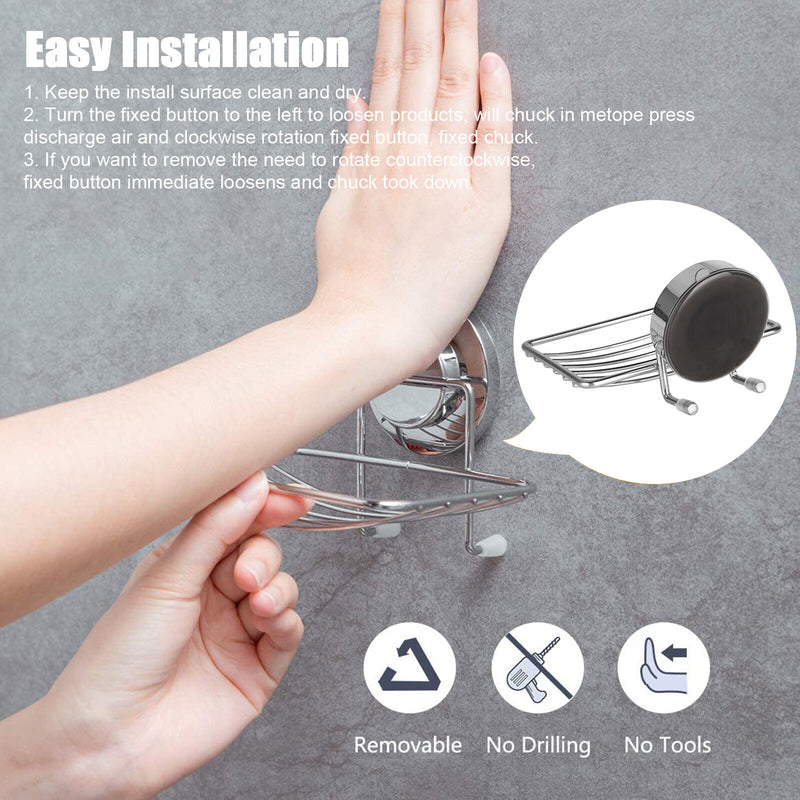Suction Soap Dish Stainless Steel Wall Mounted Holder Bar Bathroom Shower Basket