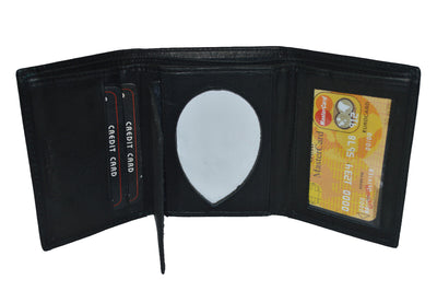 LEATHER BADGE ID HOLDER 'SHIELD' SHAPE TRIFOLD WALLET NEW BLACK VERY RARE WALLET