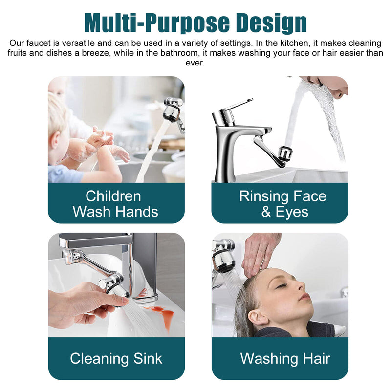 2 Pcs Universal 1080° Swivel Extension Faucet Aerator Rotate Robotic Arm Extend