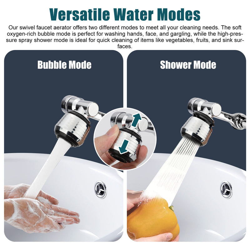 2 Pcs Universal 1080° Swivel Extension Faucet Aerator Rotate Robotic Arm Extend