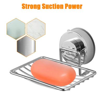Suction Soap Dish Stainless Steel Wall Mounted Holder Bar Bathroom Shower Basket