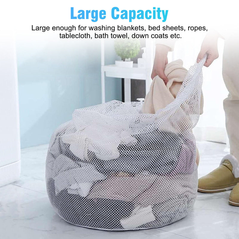 2Pcs Heavy Duty Laundry Bag Large Mesh Wash Clothes with Drawstring Top Closure