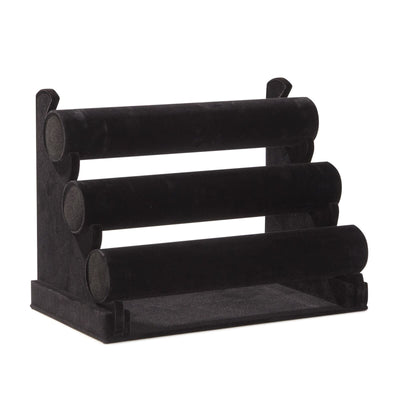 3-Tier Velvet Bracelet Holder Stand and Organizer - Jewelry Display Rack (Black)