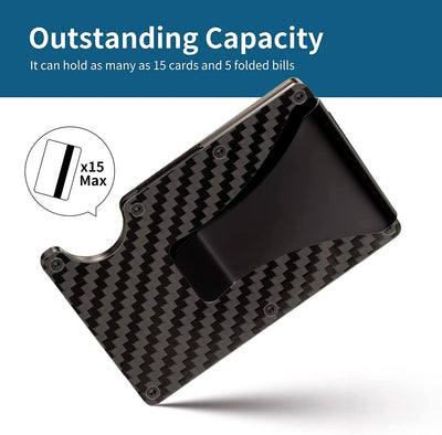 Men's Card Holder RFID Blocking Slim Money Clip Wallet Thin Carbon Fiber with Metal Clip