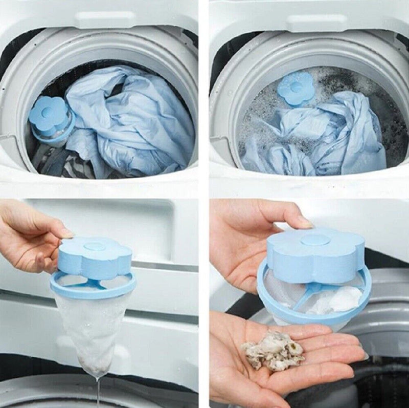 2 Piece Reusable Laundry Lint & Pet Hair Remover - Floating Mesh Bag Catcher