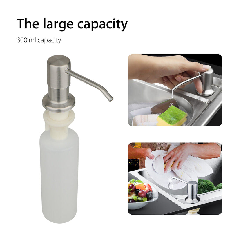 300ML Kitchen Sink Soap Dispenser Polish Stainless Steel Hand Liquid Pump Bottle