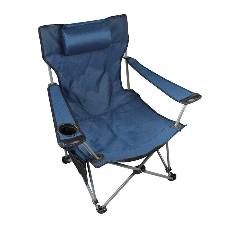 Oversized Camping Chair Outdoor Heavy Duty Folding Chair W/ Cup Holder & Pillow