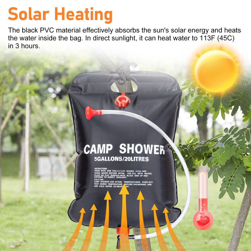 20L Portable Solar Shower Bag Outdoor Camping Bath Solar Heated Traveling Hiking