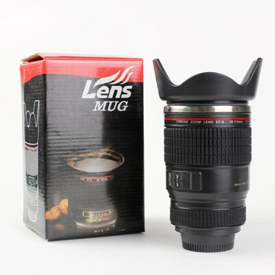 Stainless Steel Camera Lens Cup Canon Camera Lens Coffee Travel Mug with Holder