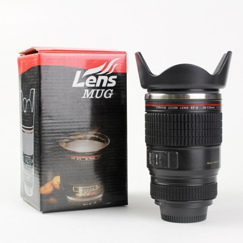 Stainless Steel Camera Lens Cup Canon Camera Lens Coffee Travel Mug with Holder