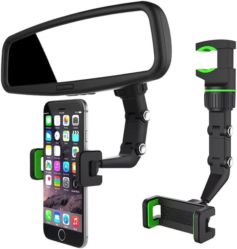 360° Car Phone Holder Rotatable and Retractable Rearview Mirror Universal Mount
