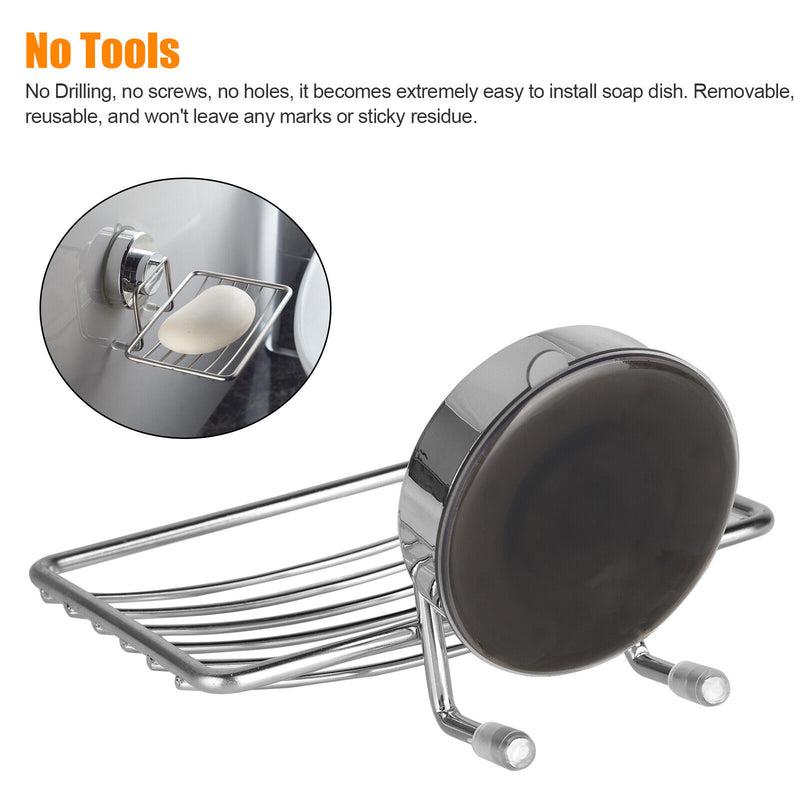 Suction Soap Dish Stainless Steel Wall Mounted Holder Bar Bathroom Shower Basket