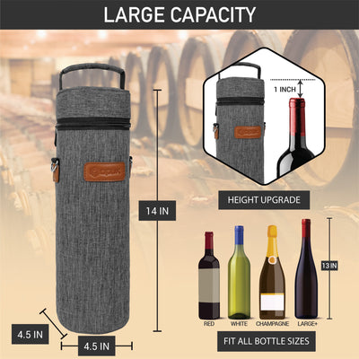 Insulated Wine Carrier Tote Bag 1 Bottle Padded Cooler Bag for Travel Protection