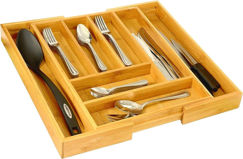 Expandable Cutlery Flatware Drawer Utensil Tray Kitchen Organizer Storage Bamboo