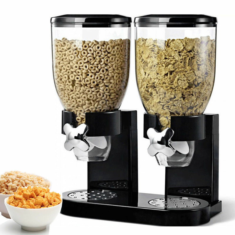 Double Two Cereal Storage Dispenser Kitchen Pantry Rice Grain Dry Food Container