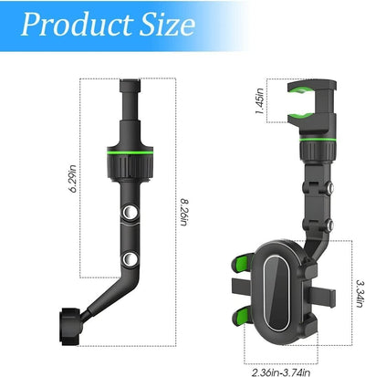 360° Car Phone Holder Rotatable and Retractable Rearview Mirror Universal Mount
