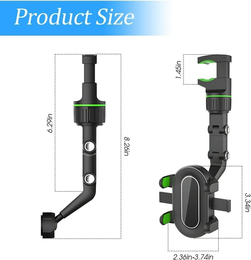 360° Car Phone Holder Rotatable and Retractable Rearview Mirror Universal Mount