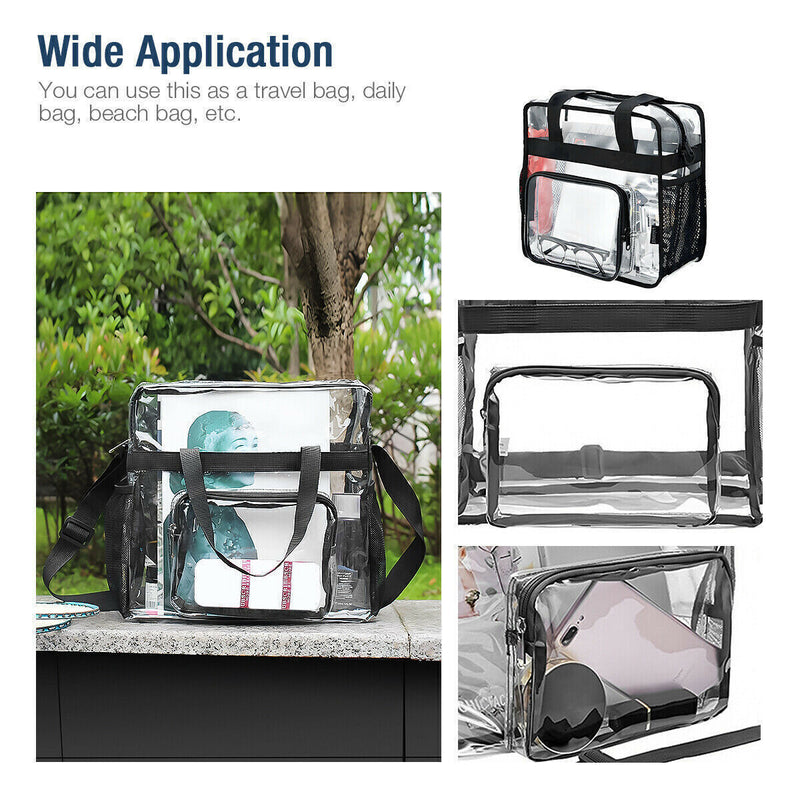 Clear PVC Tote Pack Bag Handbag Zip Purse Stadium Transparent Security Approved