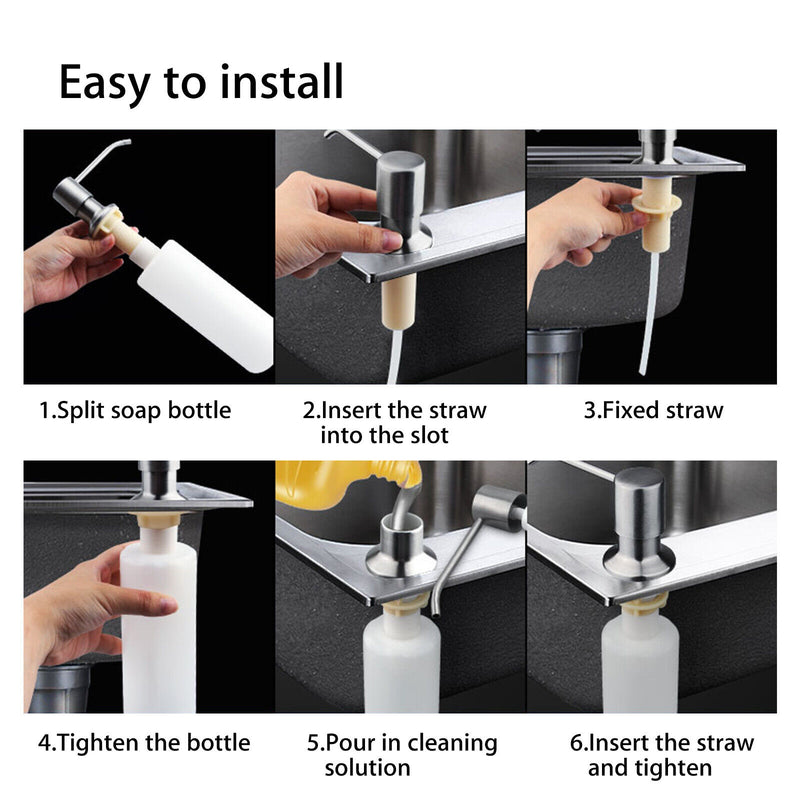 300ML Kitchen Sink Soap Dispenser Polish Stainless Steel Hand Liquid Pump Bottle
