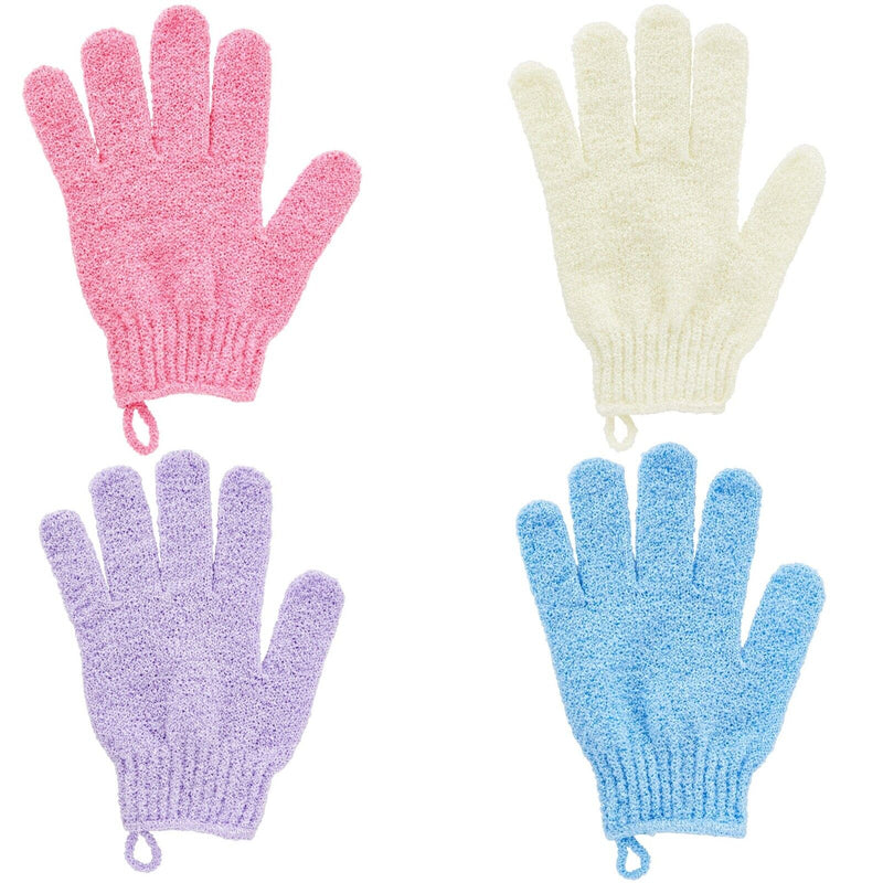 4 Pairs Exfoliating Gloves for Shower, Bath Mitts for Women, Men, 4 Colors