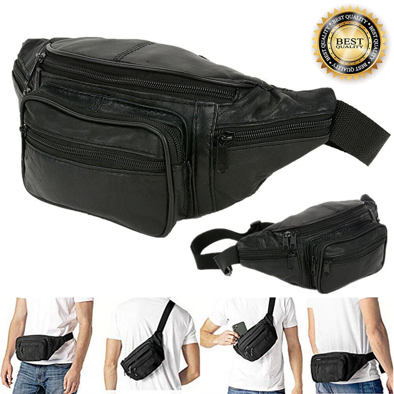 Genuine Leather Black Fanny Pack Stylish Waist Bag for Travel, Purse, and Hip Belt Carry On