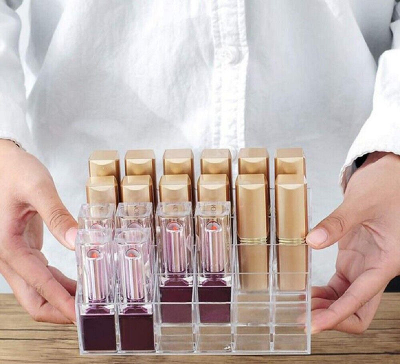 24 Slot Clear Acrylic Lipstick Holder - Cosmetic Organizer Makeup Storage Case