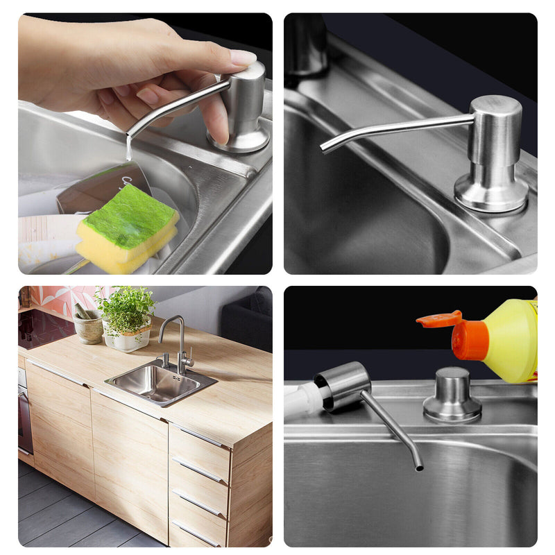300ML Kitchen Sink Soap Dispenser Polish Stainless Steel Hand Liquid Pump Bottle