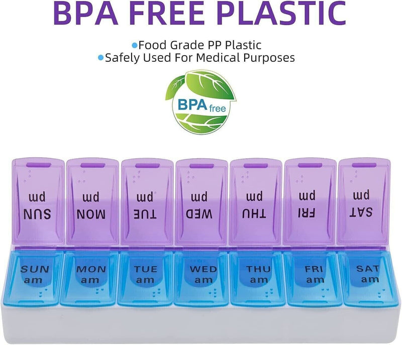 2Pcs Weekly Pill Box Organizer 7 Day AMPM Organizer Case Medicine Removable Pill