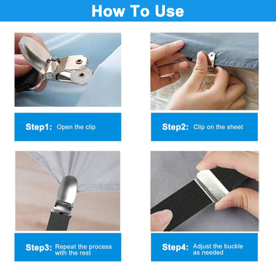 2X Bed Sheet Fastener Adjustable Elastic Suspenders Straps Covers Clips Gripper