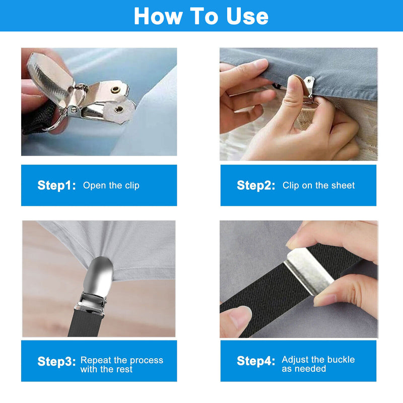 2X Bed Sheet Fastener Adjustable Elastic Suspenders Straps Covers Clips Gripper