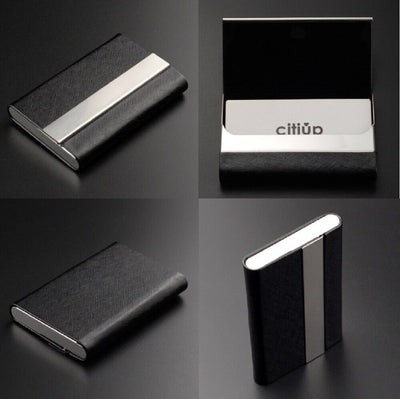 Metal PU Leather Pocket Card Holder - Slim Business ID Credit Card Case Wallet