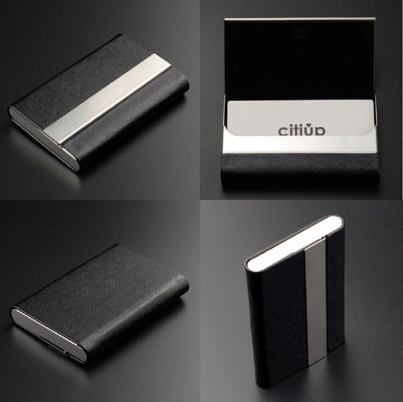 Metal PU Leather Pocket Card Holder - Slim Business ID Credit Card Case Wallet