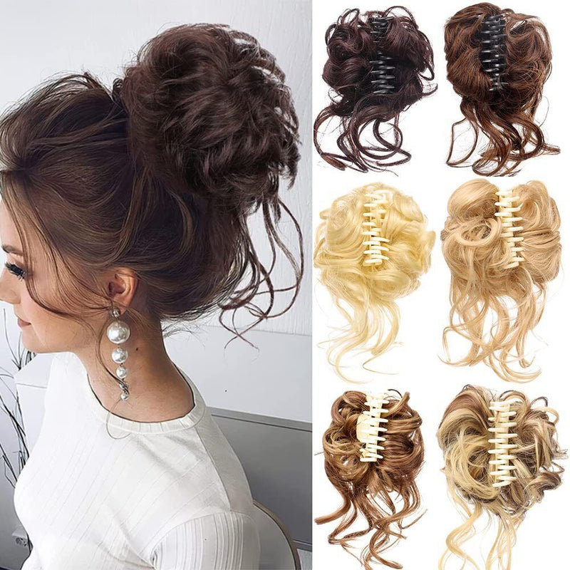 Natural Clip on in Messy Bun Hair Piece Extension Hair Claw Clip Wedding Updo US