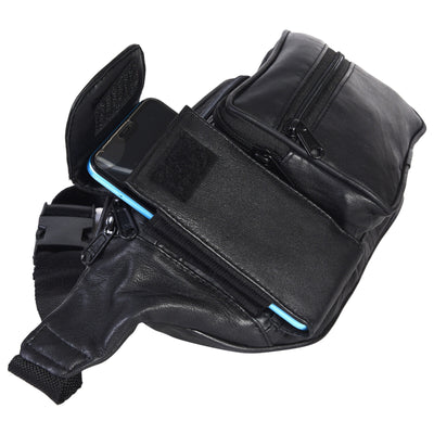 New Black Pure Leather Fanny Pack Waist Bag Adjustable Travel Pouch Cell Phone