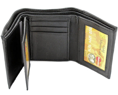 Mens Black Genuine Leather Trifold Wallet ID Window Credit Card Case Holder