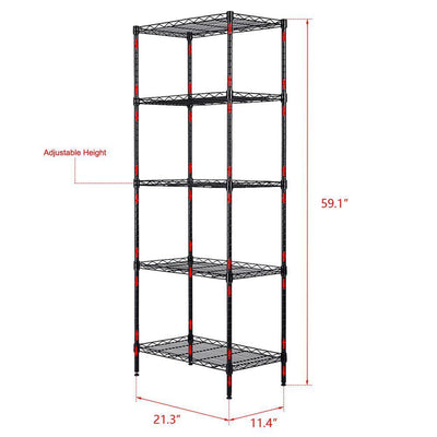 Adjustable 5-Layer Wire Shelves Metal Shelf Rack Kitchen Storage Organizer 