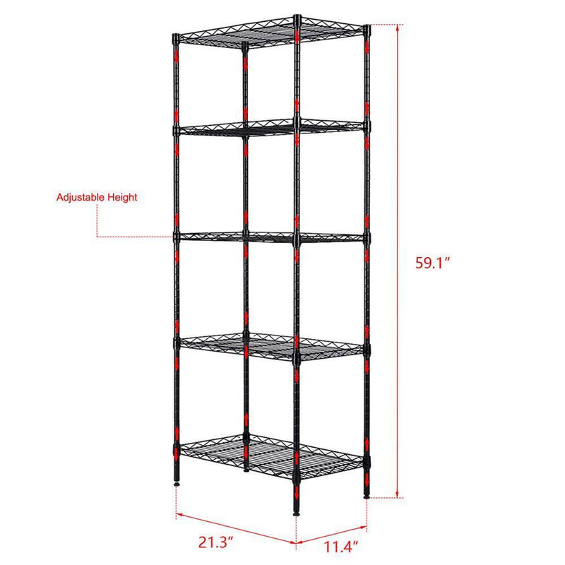 Adjustable 5-Layer Wire Shelves Metal Shelf Rack Kitchen Storage Organizer 