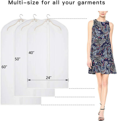 5 Pcs Garment Bag Travel Suit Dress Storage Clear Cover Full Zipper Coat Carrier