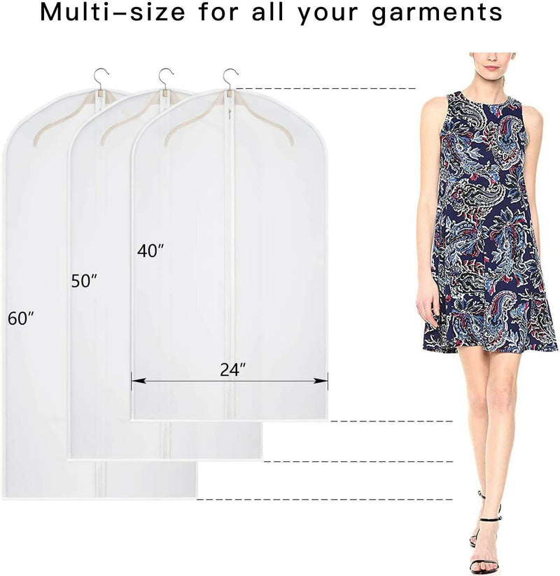 5 Pcs Garment Bag Travel Suit Dress Storage Clear Cover Full Zipper Coat Carrier