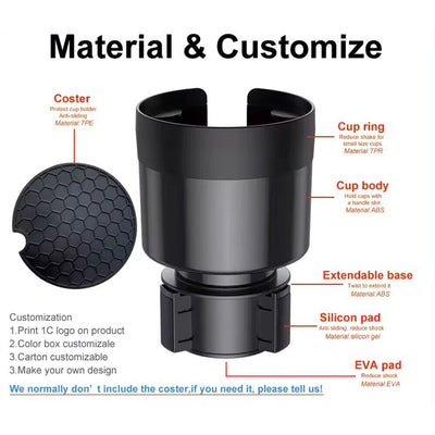 Car Cup Holder Expander Adapter Adjustable Base Universal for Large Bottles Mugs