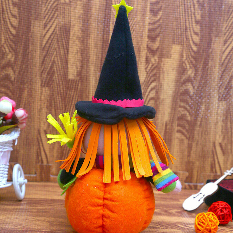 3PCS Cute Witch Doll Toys Pumpkin Table Halloween Decoration Plush Stuffed Doll