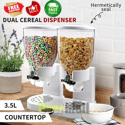 Double Two Cereal Storage Dispenser Kitchen Pantry Rice Grain Dry Food Container