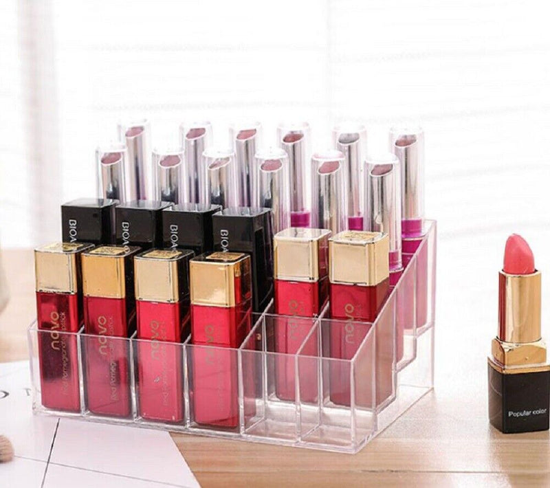 24 Slot Clear Acrylic Lipstick Holder - Cosmetic Organizer Makeup Storage Case