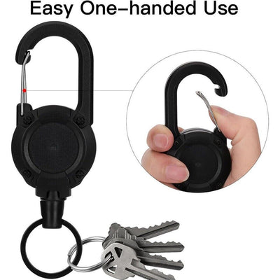 Heavy Duty Retractable Carabiner Car Key Chain Badge Holder Steel Cord Keychain