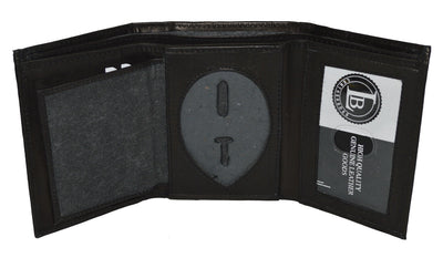 LEATHER BADGE ID HOLDER 'SHIELD' SHAPE TRIFOLD WALLET NEW BLACK VERY RARE WALLET