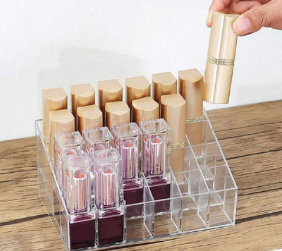 24 Slot Clear Acrylic Lipstick Holder - Cosmetic Organizer Makeup Storage Case