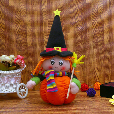 3PCS Cute Witch Doll Toys Pumpkin Table Halloween Decoration Plush Stuffed Doll