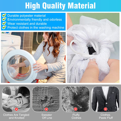 2Pcs Heavy Duty Laundry Bag Large Mesh Wash Clothes with Drawstring Top Closure