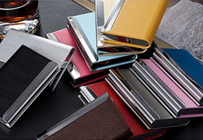 PU Leather Metal Business Card Holder - Sleek Pocket ID Credit Card Case Wallet